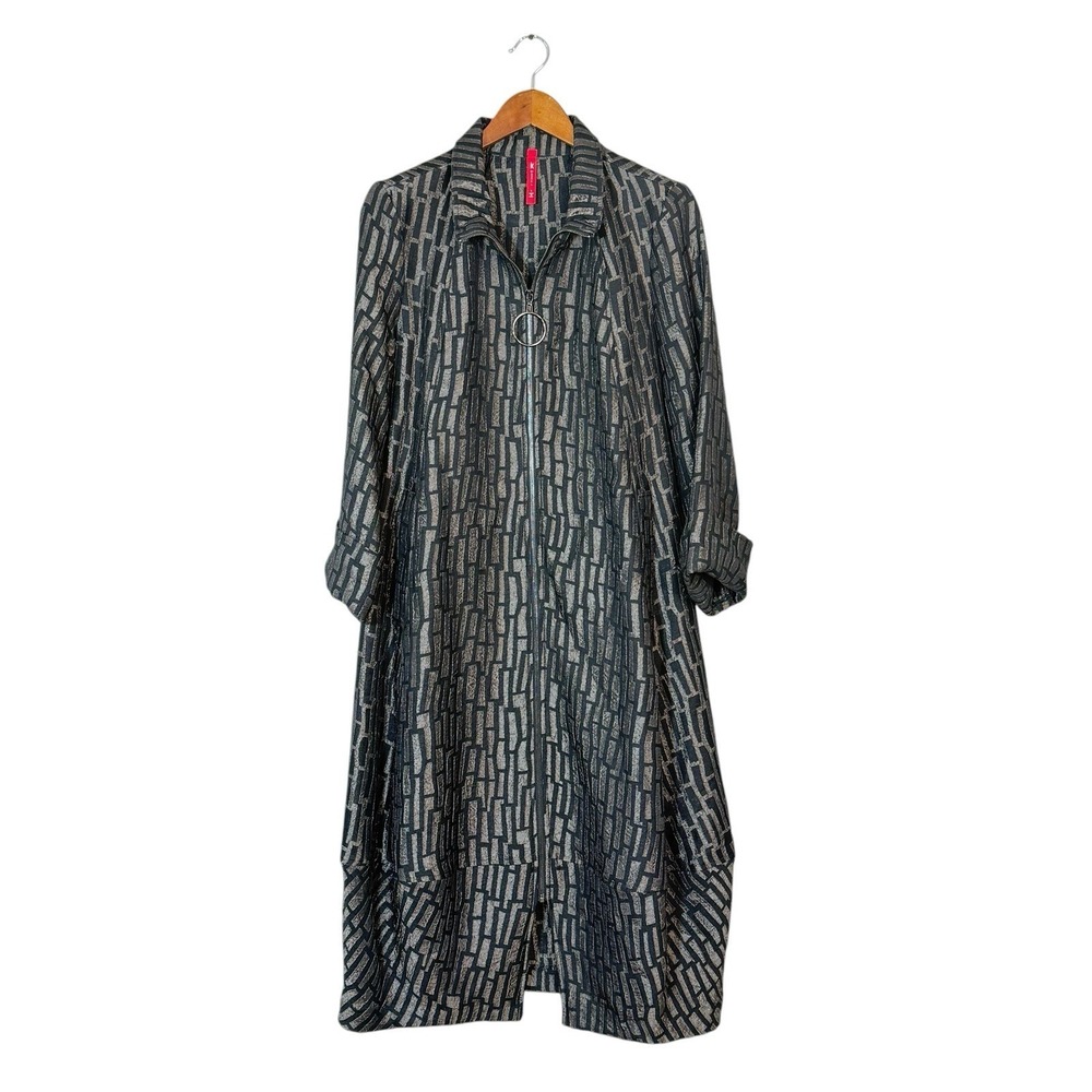 IC By Connie K Full Zip Lantern Jacket Womans Sz LG Textured Bronze Black Artsy